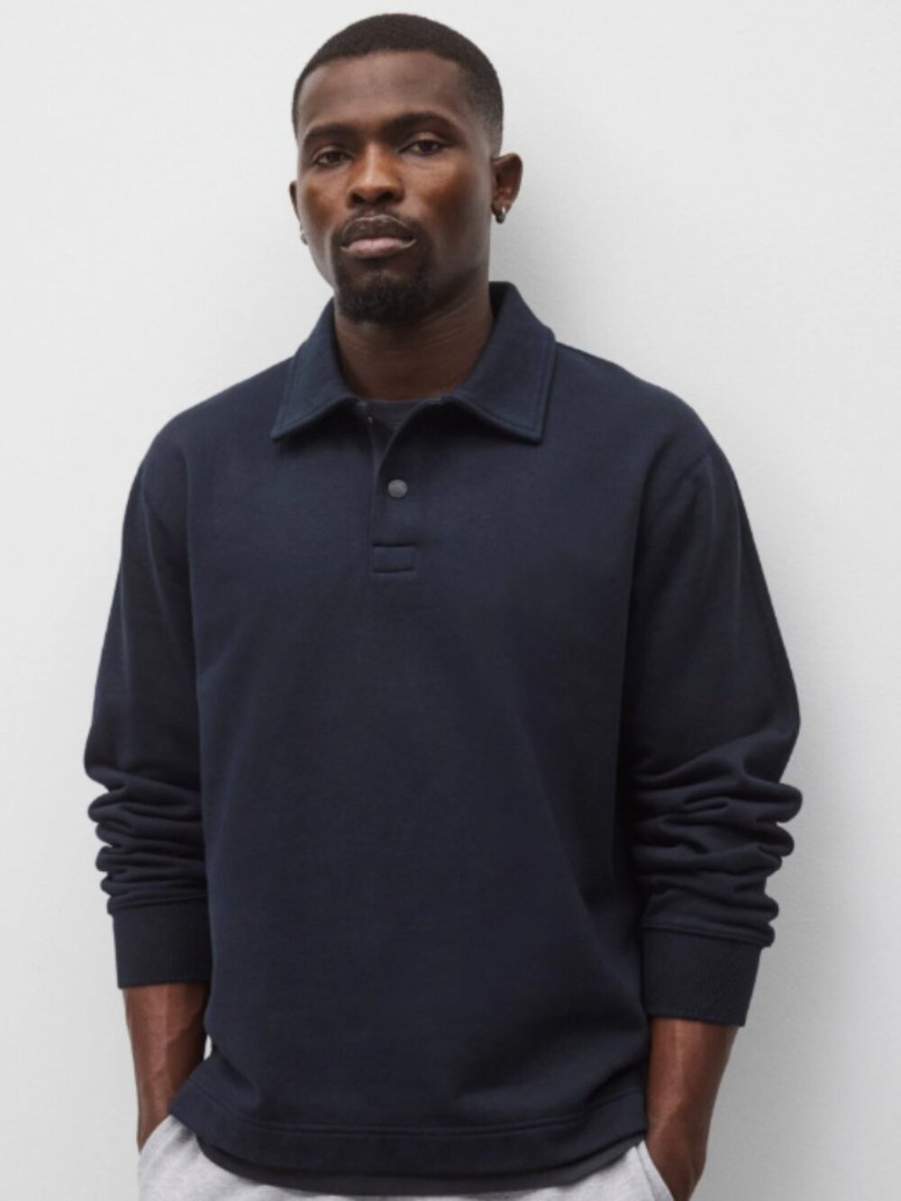 Reigning Champ Athletic S Black Polo Pullover Long Sleeve Shirt